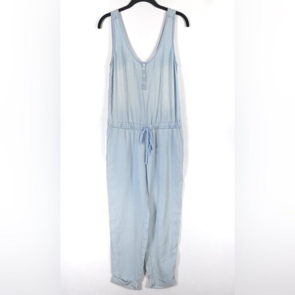 Cloth & Stone‎ Deep Surplice Back Blue Chambray Jumpsuit TENCEL 06609-670 SMALL - Picture 2 of 14